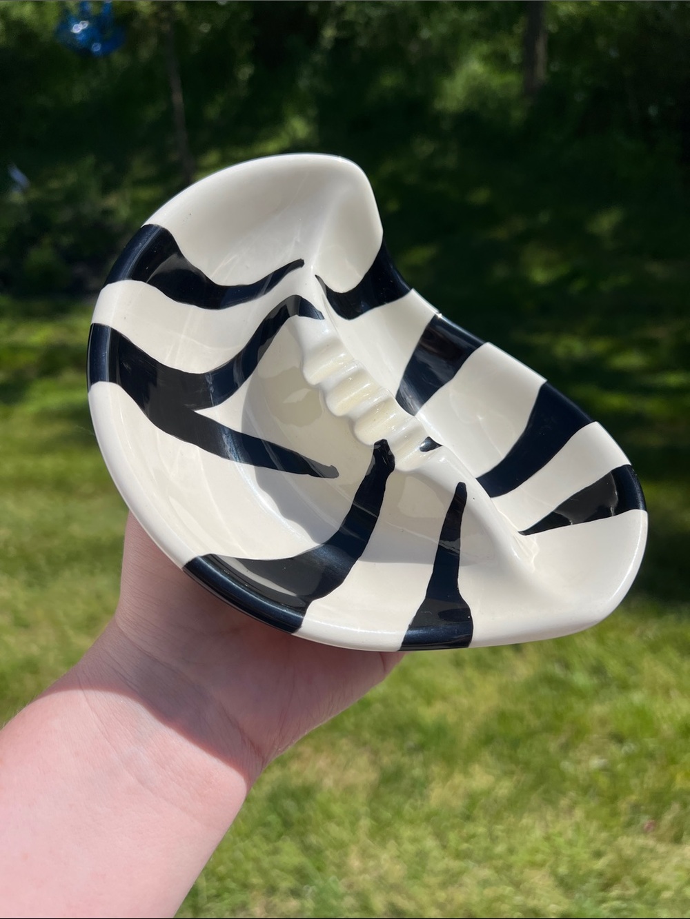 VTG MCM Zebra Stripe Handpainted Ceramic Ashtray Trinket Dish Dopamine Decor